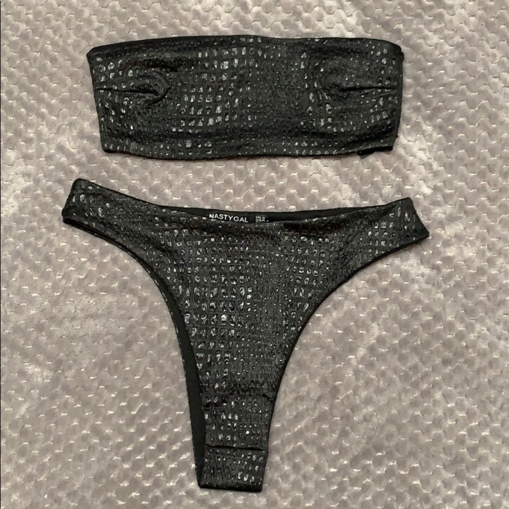 Nasty Gal Bandeau Bikini Set Faux Snake Skin